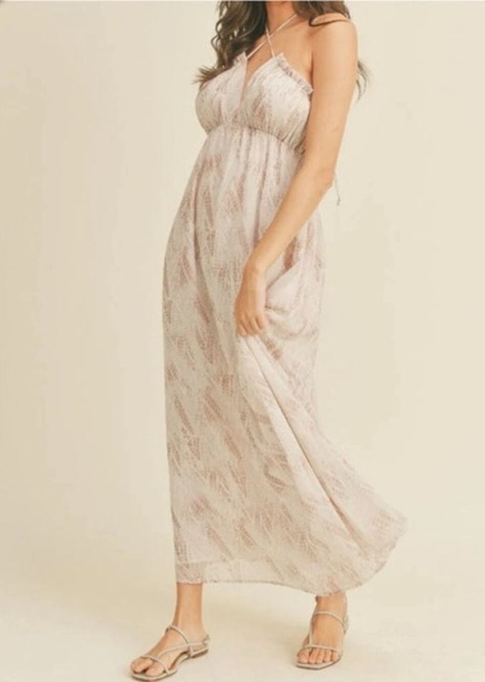 Lush Halter Top Printed Open Back Maxi Dress Ash Mauve Small NEW